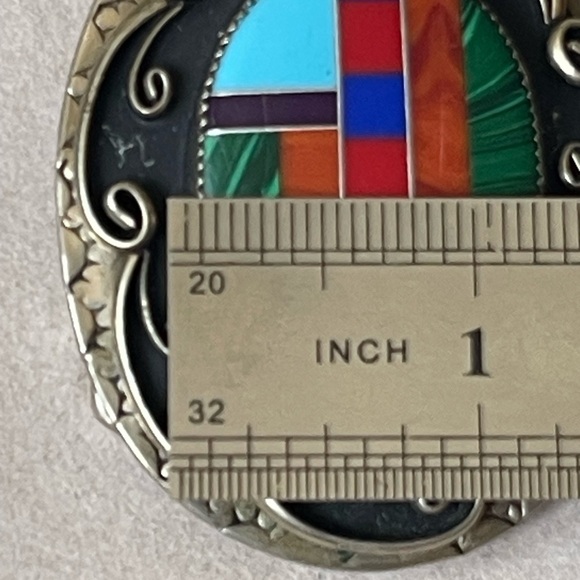 VTG Southwest Mosaic Inlay Gemstone Belt Buckle Silver Plated - Picture 4 of 11